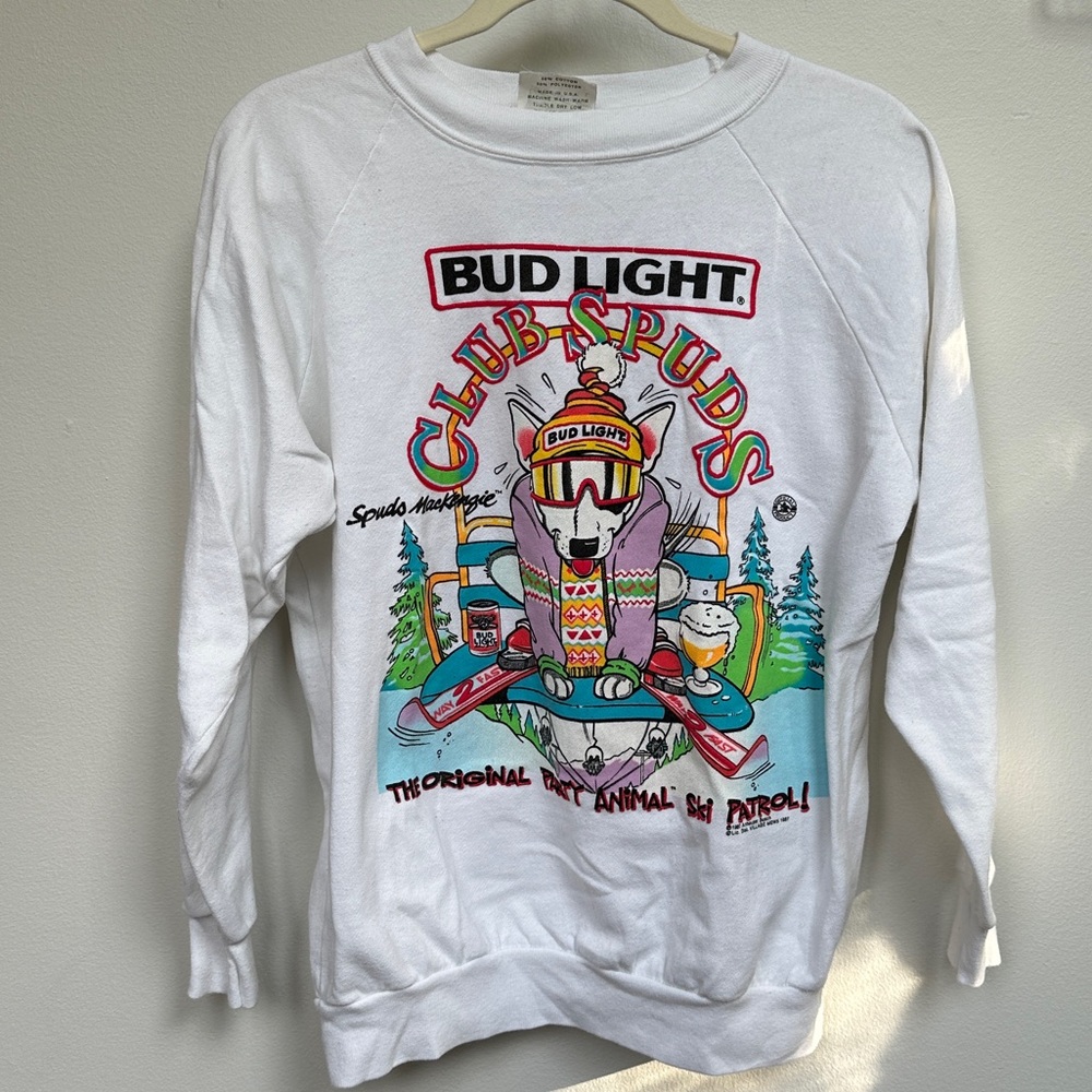 Spuds Mackenzie Bud Light party animal ski crew sweatshirt